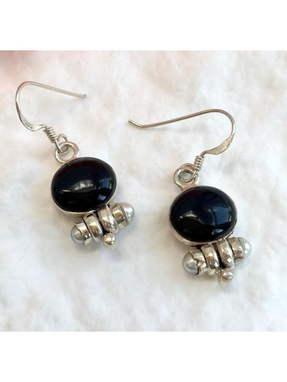 Black Onyx Accented Balinese Inspired Sterling Silver Vintage 925 Earrings